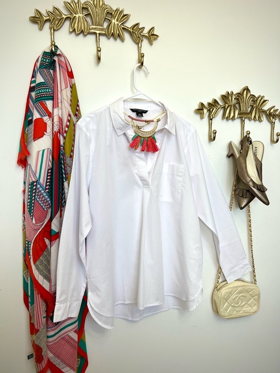 🆕NWT FRENCH CONNECTION Classic White Popover Blouse M - Picture 2 of 6